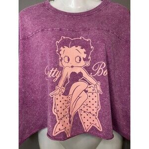 Betty Boop Fleischer Studios Shirt Womens XL Purple Cropped 3/4 Sleeve Tee Top